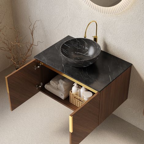 Mueble baño suspendido con lavabo cerámico negro OKMYHOME (1/5)