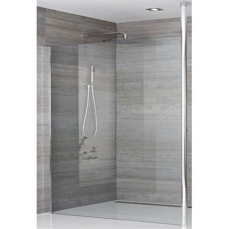 Milano Alto 1200mm Chrome Recessed Walk In Wet Room Shower Enclosure with Screen Profile and Floor to Ceiling Pole - 1200mm Tile Insert Shower Drain (1/5)