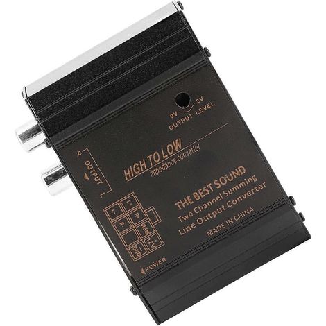 Adaptateur convertisseur haut niveau/bas niveau pour haut-parleur de voiture 12 V avec connecteur RCA et fonction de suppression des interférences (1/5)
