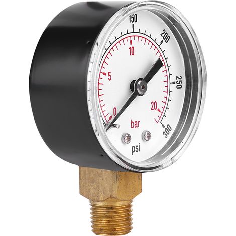 Manomètre 50 mm, filetage laiton 1/4 BSPT pour carburant, air, huile, gaz, eau (0-300 PSI 0-20 Bar) (1/5)