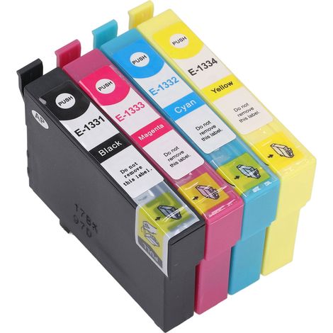 Tintenpatronen (Schwarz, Cyan, Magenta, Gelb): Gleichmäßiger, präziser und transparenter Druck, lichtbeständig, für Stiftdrucker T1331, T1332, T1333 und T1334. (1/5)