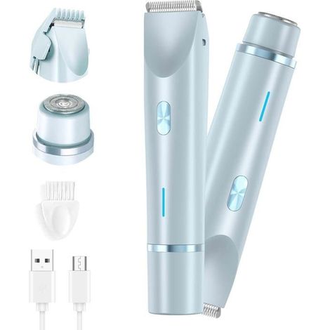 Rasoir Femme, Étanche Rasoir Electrique Femme, 2-en-1Double Tête tondeuse femme intime, tondeuse bikini femme (bleu) (1/5)