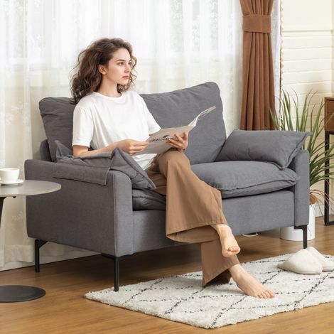 Sofá de 2 Plazas Tapizado en Terciopelo con Patas de Metal Reposabrazos Acolchado 130x77x84 cm Gris (1/5)