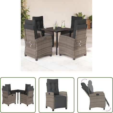 Gartenstuhl - 5-tlg. Garten-Essgruppe mit Kissen Grau Poly Rattan (1/5)