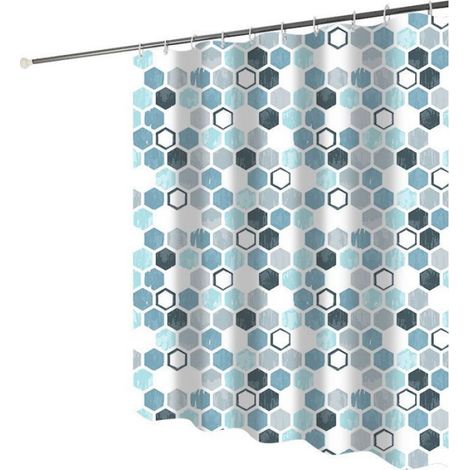 1 Rideau de Douche, 12 Crochets, Polyester Imperméable, Séchage Rapide, Hexagone, Salle de Bain (1/5)