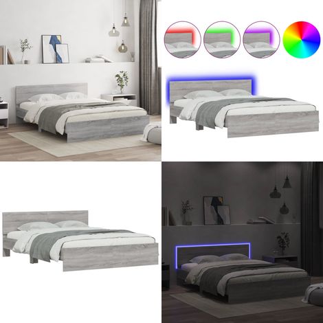 Cadre de lit avec LED sans matelas sonoma gris 160x200 cm - Lit Double - Cadre De Lit - Éclairage LED - Bois D'ingénierie - Sommier Tapissier - Home & Living (1/5)