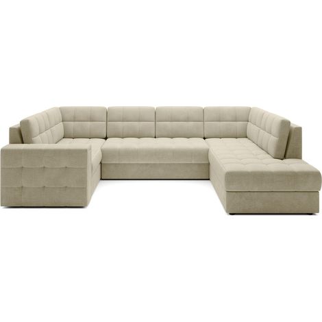Canapé d'angle convertible MONTEZA beige 299 cm avec coffre et couchage (1/5)
