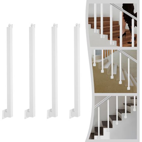4pcs Poteaux d'escalier carrés de 90 cm - Balustres métalliques réglables à 43° les poteaux en fer conviennent aux terrasses, balcons, escaliers et décorations intérieures et extérieures. (1/5)