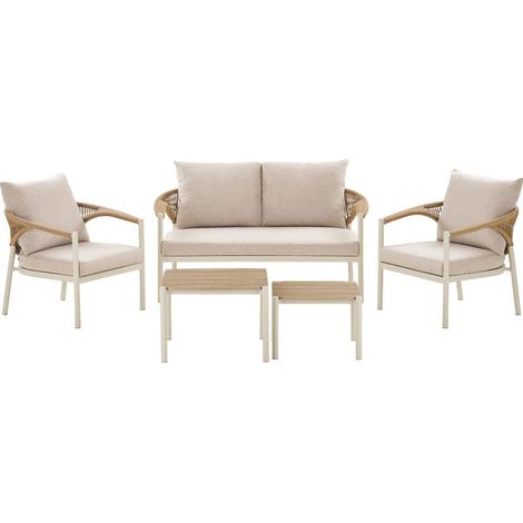 Bella Lounge-Set inkl. Kissen Sofa, 2 Stühle, 2 Tische sand, natur.
