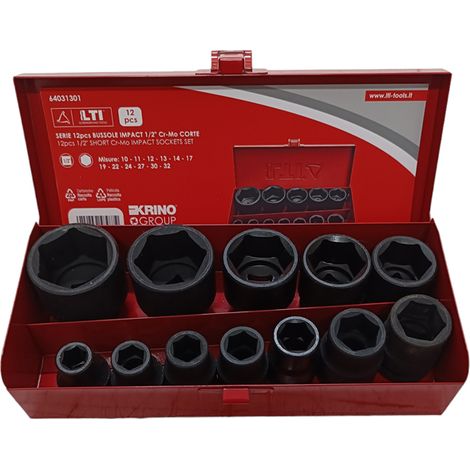 SET 12PZ BUSSOLE A IMPATTO ATTACCO 1/2" ESAGONALI 10-32 CORTE Cr-Mo LTI KRINO