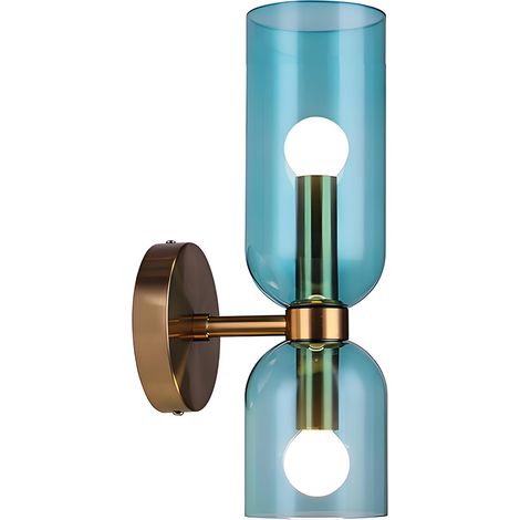 Applique Murale Moderne avec Verre Soufflé Asymétrique – Lampe Murale Double Éclairage avec Douille E14 pour Chambre Couloir Salle de Bain (bleu) (1/5)