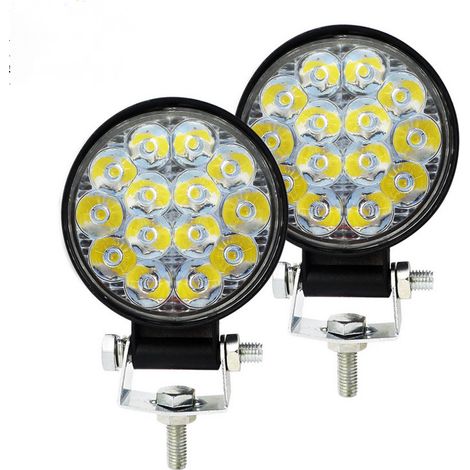 Pcs rond phare de travail led , 3.2 pouces mini 42W 12V 24V lampe de travail led, 48W Phares Longue Portee Led Moto,projecteurs lumière feux de travail pour offroad Voiture camions SUV 4x4 tracteur ,