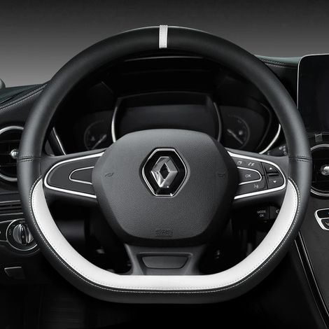 Housse de volant en cuir PU blanc en forme de D, compatible avec Renault Captur, Duster, Megane 2/3, Clio, Logan, Laguna 2, Kadjar et Scenic 2. Accessoires auto. (1/5)
