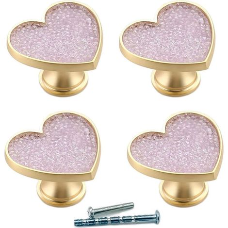 Lot de 4 poignées de tiroir en laiton doré, cœur avec cristal violet brillant. (1/5)