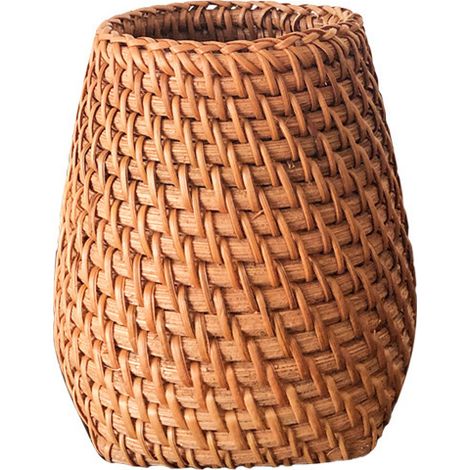 Support Pour Brosse À Maquillage - Support Pour Crayon En Rotin Naturel - Cylindrique - Bureau École Bureau - Lot De 3 (1/5)