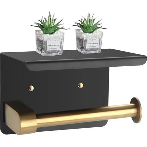 Portarotolo da parete (con/senza fori), in acciaio inox, adatto per bagni e cucine (nero e oro). (1/4)