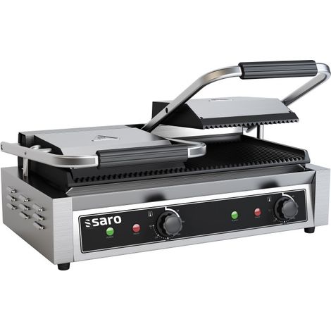 Grill contact double - Plaques rainurées - Température +50/+300°C - Bac égouttement amovible - Saro