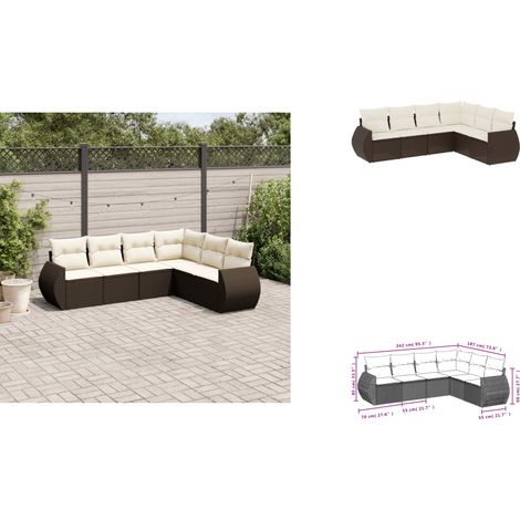 The Living Store Salon de jardin avec coussins 6 pcs marron résine tressée - Canapé jardin (1/3)