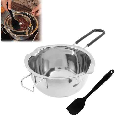 Bol bain-marie 400 ml inox 304 – Avec grattoir noir, pour caramel/chocolat/sucre/beurre