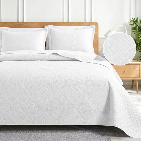 Couvre-Lit Quilt Matelassé, 260x260cm, Moderne Couverture Matelassé, Doux Couvre-Lit Recto-Verso, CouvreLit Couleur Unie, pour Printemps, Été, Automne Et Hiver, Blanc (1/5)
