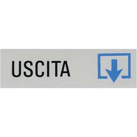 10PZ TARGHETTA ADESIVA "USCITA" (FRECCIA IN GIU') - cm.15x5h.