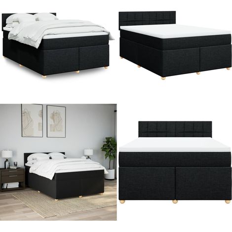 vidaXL Boxspringbett mit Matratze Schwarz 140x200 cm Stoff (1/5)