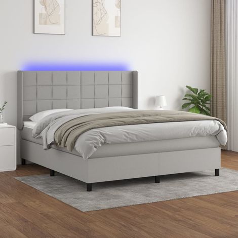 Sommier tapissier matelas confortable et LED,Lit adulte pour Chambre,Ensemble Lit matelas Gris clair 180x200 cm Tissu -BVN57196 (1/5)