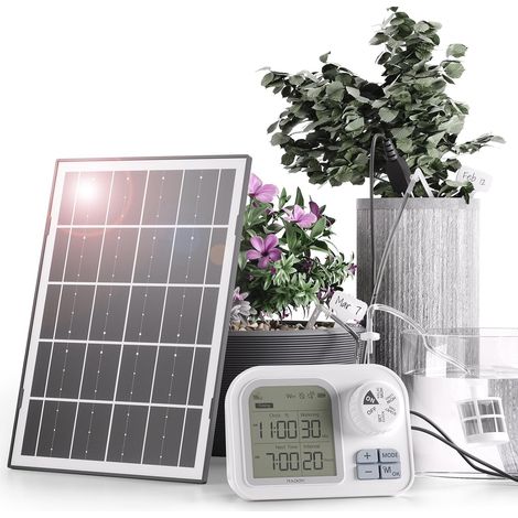 Raddy WS-7 Solaire Kit d'irrigation goutte-à-goutte, Système d'arrosage automatique pour 15 plantes en pot, auto-détection de l'humidité du sol, batterie 2600 mAh, IPX7 pour balcon intérieur/extérieur (1/5)