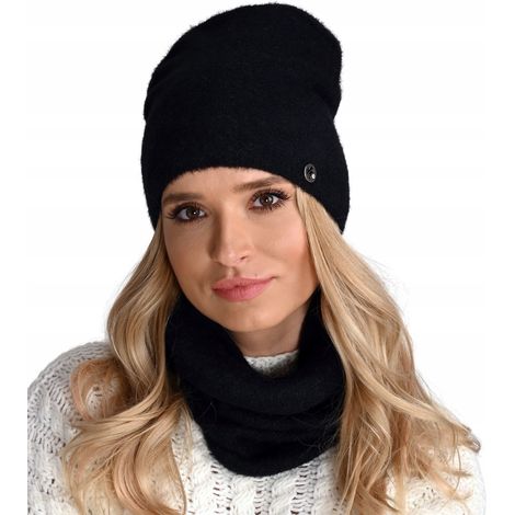 Schwarzes warmes Damen-Set mit Schlauchmütze AL1