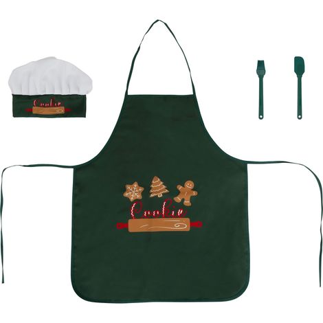 Weihnachtskinderschürze mit Mütze und Zubehör, 50 x 60 cm