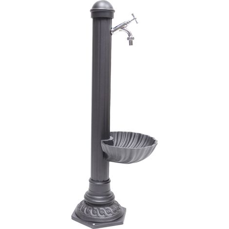 Fontana a colonna Pandora per casa giardino colore grigio ghisa con vasca con rubinetto in ottone a scelta : cromato