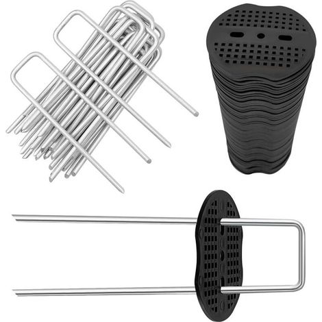 40 Pièces Piquets de Fixation avec Rondelles. Piquets de Jardin en Forme de U 150 mm x 40 mm. Ø 5 mm. Agrafes de Fixation pour Toile de paillage. Bache Anti-Mauvaises Herbes ((20 PCS /20 Rondelles) (1/5)
