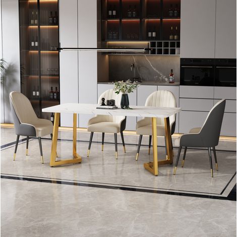 117x68cm Esstisch,(1-St), Gestell aus Metall
Rechteckiger Esstisch aus Moderner Marmormuster Küchentisch mit Metallbeinen für Esszimmer Wohnzimmer, Weiß, Golden/Weiß (1/5)