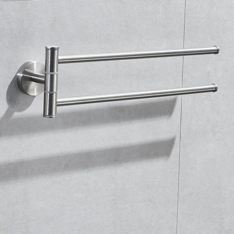 Porte-serviettes pivotant pour cuisine - Porte-serviettes mural à 2 bras - Acier inoxydable 304 brossé (1/4)