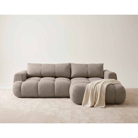 Yulin - canapé d'angle droit 4 places convertible avec coffre en tissu bouclette - taupe