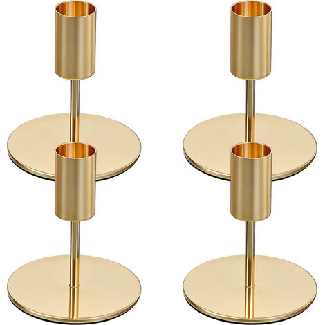 Lot de 4 bougeoirs dorés en métal, hauteur 9,5 cm, pour bougies coniques Ø 2,2 cm. (1/5)