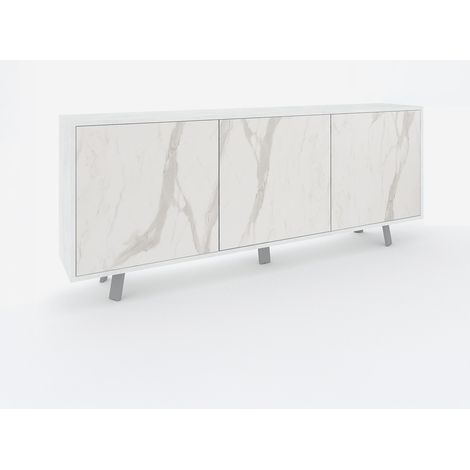 Madia buffet 3 ante design moderna Velbruk - Effetto marmo bianco