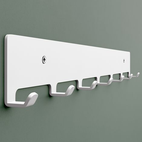 Mai & Mai Kleiderhaken Garderobenhaken zum Bohren oder Kleben, Wandhaken mit 7 Haken, Garderobenleiste Wandgarderobe 50cm Weiß Stalo-17 (1/5)