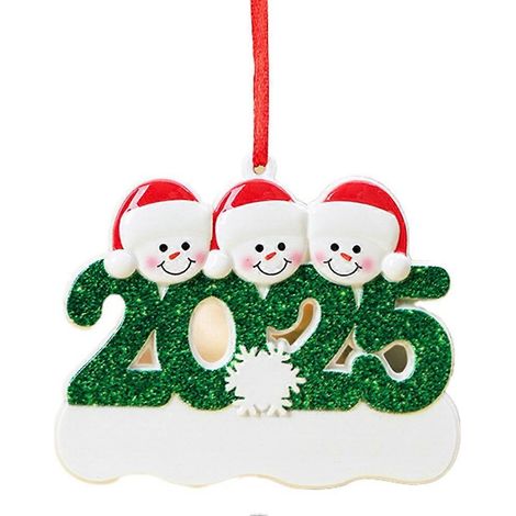 Décorations de Noël familiales 2025 : nom et texte personnalisés pour la famille (famille de 3 personnes) (1/5)