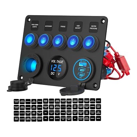 12V 24V Strip Rocker Switch Panel Waterproof USB Ports Car Charger, LED Digital Voltmeter and Cigarette Lighter Socket for Car (1/5)
