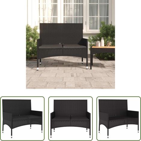 vidaXL Banc de terrasse - Banc de Jardin à 2 Places avec Coussins Noir Résine Tressée (1/5)