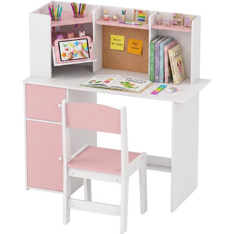 AIYAPLAY Kids Desk and Chair Set w/ Cabinets for Ages 5-12 Years, Pink (1/5)