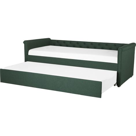 Divano Letto Estraibile Tessuto Verde Scuro Rete a Doghe 90 x 200 cm Libourne (1/5)
