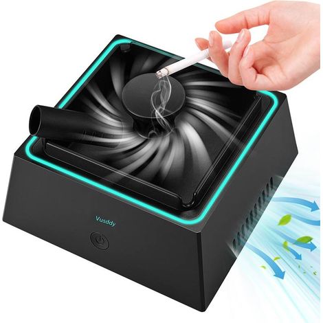 Cendrier sans fumée 2-en-1 avec purificateur d’air intégré, nettoyeur de fumée portable, design noir, usage maison et bureau (1/4)