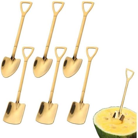 6 doré cuillères en acier inoxydable, cuillère rouge, cuillère à pastèque, thé au lait, café, cuillère à sucre, crème glacée, (1/4)