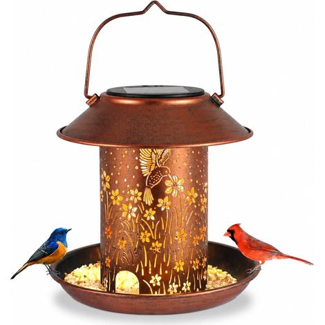 Mangeoires à oiseaux d'extérieur, lanternes solaires colibri, décoration de jardin suspendue étanche, cadeaux d'anniversaire pour femmes et mères, décoration solaire d'extérieur en métal pour le jardi (1/5)