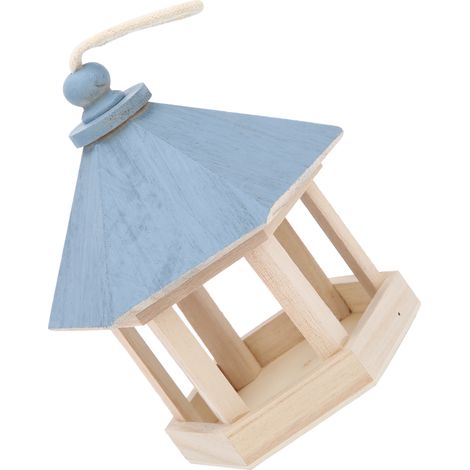 Mangeoire à oiseaux en bois faite à la main, nichoir suspendu d'extérieur pour perroquets avec toit, bleu (1/5)