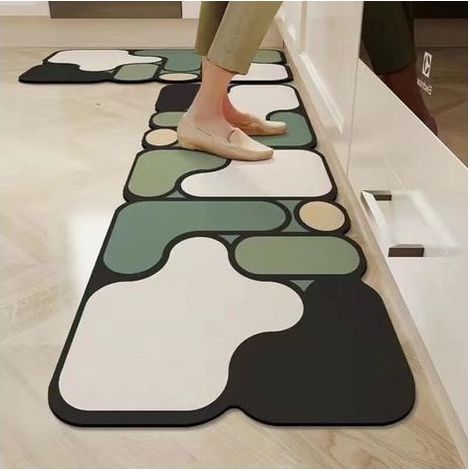 Tapis de cuisine verts 2 pièces (40 x 60 cm + 40 x 120 cm) - Tapis de cuisine noirs Tapis de sol de cuisine lavables antidérapants (1/4)