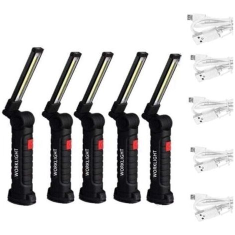 BUNTHAUS 5Pcs Baladeuse de chantier COB Lampes COB Torche Rechargeable Lampe de Travail d\\\\'Inspection Flexible