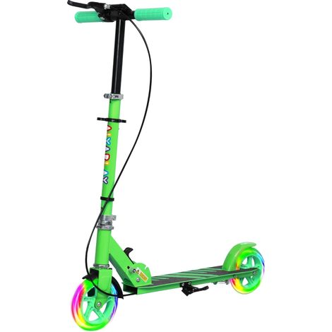 Trottinette pour enfants, pliable, avec repose-pieds, vert, pour maison et usage quotidien, double frein, 3-8 ans, cadre métallique